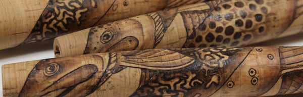 Custom wood burned cork grips