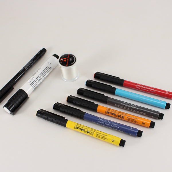 Complete India ink marker set with silk